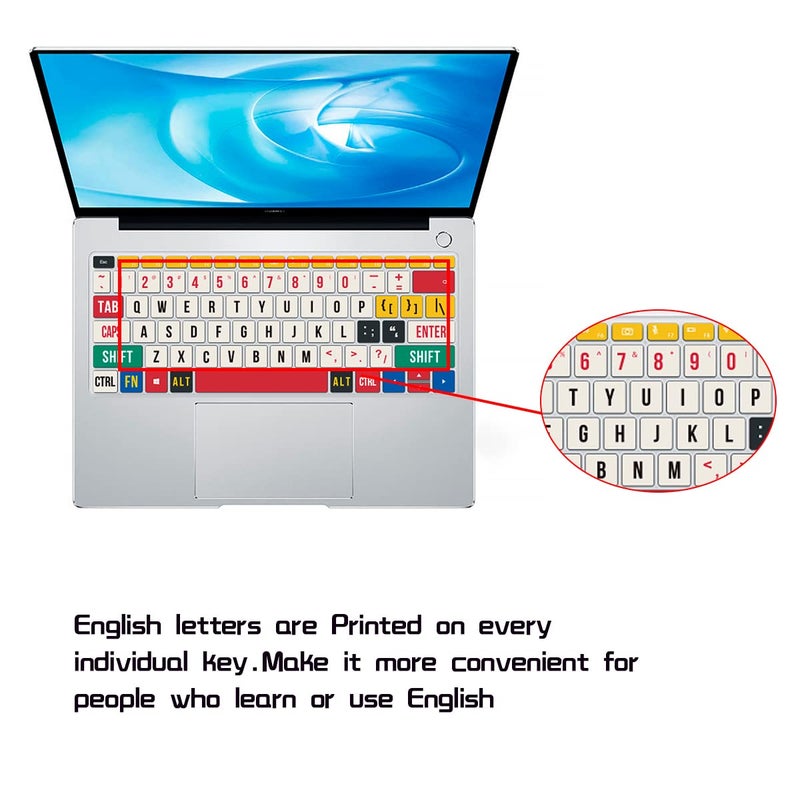 HRH Soft-Touch Ultra Thin Protective Skin Silicone Keyboard Cover for Huawei MateBook X Pro 13.9" Laptop(2018 Release) for MateBook 14" 2019 X PRO Protective Skin,Creative Big Font Rainbow - Image 1